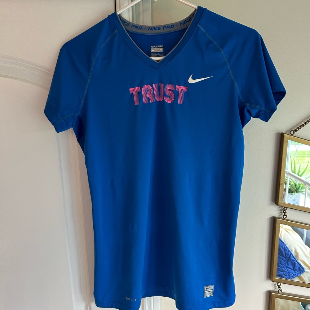 Nike Pro Blue Tee with Pink Graphic